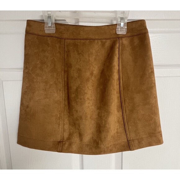 Forever 21 Los Angeles Tan Faux Suede Mini Skirt Button Front Women’s US M - Picture 3 of 5